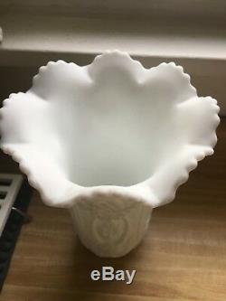 Antique Imperial Milk Glass Doeskin Scroll and Flower Pattern Vase