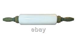 Antique Imperial Milkglass Rolling Pin With Green Painted Wooden Handles 1920s