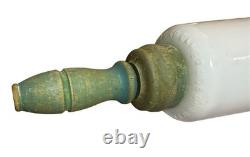Antique Imperial Milkglass Rolling Pin With Green Painted Wooden Handles 1920s