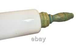Antique Imperial Milkglass Rolling Pin With Green Painted Wooden Handles 1920s