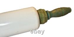 Antique Imperial Milkglass Rolling Pin With Green Painted Wooden Handles 1920s