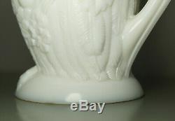 Antique Large Milk Glass Water Pitcher Owl Glass Eyes Late 19th Century Rare
