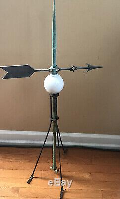 Antique Lightning Rod Weathervane With Milk Glass Ball And Directional Arrow