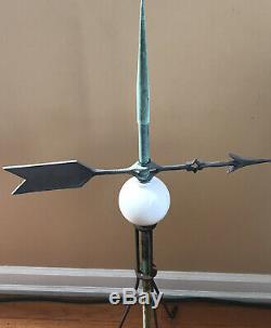 Antique Lightning Rod Weathervane With Milk Glass Ball And Directional Arrow