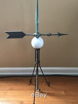 Antique Lightning Rod Weathervane With Milk Glass Ball And Directional Arrow
