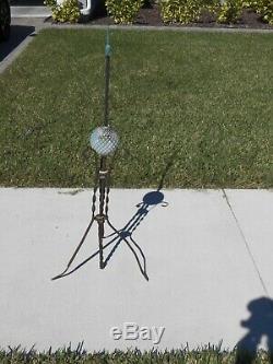 Antique Lightning Rod w Diamond Quilted Ball Globe Milk Glass, plus 2 insulators