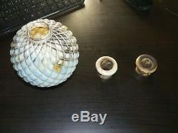 Antique Lightning Rod w Diamond Quilted Ball Globe Milk Glass, plus 2 insulators