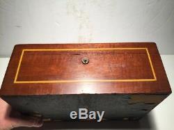 Antique Mahogany With Inlay Humidor Lined With White Milk Glass
