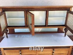 Antique Medical Dental Cabinet with White milk glass 14 drawer