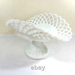 Antique Milk Glass Banana Boat Fruit Stand Lattice Lace Design Challinor Taylor