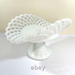 Antique Milk Glass Banana Boat Fruit Stand Lattice Lace Design Challinor Taylor