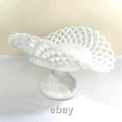 Antique Milk Glass Banana Boat Fruit Stand Lattice Lace Design Challinor Taylor