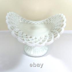 Antique Milk Glass Banana Boat Fruit Stand Lattice Lace Design Challinor Taylor