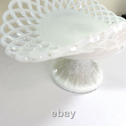 Antique Milk Glass Banana Boat Fruit Stand Lattice Lace Design Challinor Taylor