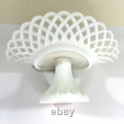 Antique Milk Glass Banana Boat Fruit Stand Lattice Lace Design Challinor Taylor