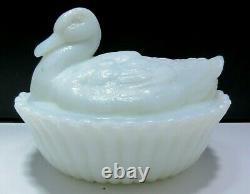Antique Milk Glass C. 1902 Atterbury & Co Duck Covered Candy Dish