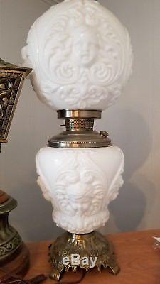 Antique Milk Glass Cherub Lamp