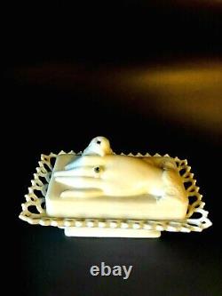 Antique Milk Glass Covered dish Lady Glove Hand Bird Dove Pat. August 1889