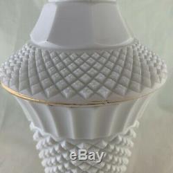 Antique Milk Glass English Hobnail Lidded Vase Urn Gold Rim Rare