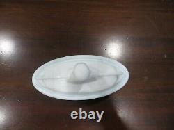 Antique Milk Glass Figure Dewey Butter Dish Or Candy Dish Lidded 6 1/2 X 4 1/4