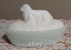 Antique Milk Glass Flaccus Bo Peep sheep covered dish