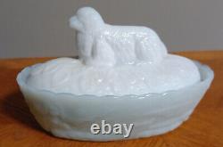 Antique Milk Glass Flaccus Bo Peep sheep covered dish