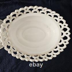 Antique Milk Glass Fox/ Wolf On Dancing Sailor Lacy Base Covered Serving Dish