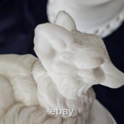 Antique Milk Glass Fox/ Wolf On Dancing Sailor Lacy Base Covered Serving Dish