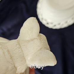 Antique Milk Glass Fox/ Wolf On Dancing Sailor Lacy Base Covered Serving Dish