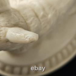 Antique Milk Glass Fox/ Wolf On Dancing Sailor Lacy Base Covered Serving Dish