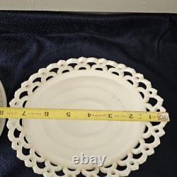 Antique Milk Glass Fox/ Wolf On Dancing Sailor Lacy Base Covered Serving Dish