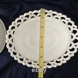 Antique Milk Glass Fox/ Wolf On Dancing Sailor Lacy Base Covered Serving Dish