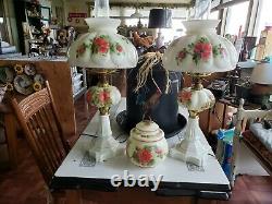 Antique Milk Glass Hand Painted End Table Lamps (Candy Jar included)