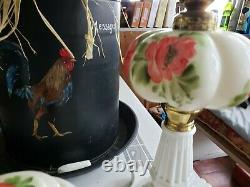 Antique Milk Glass Hand Painted End Table Lamps (Candy Jar included)