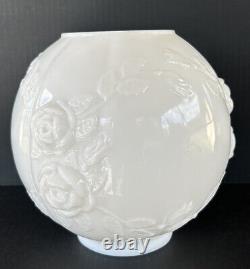 Antique Milk Glass Lamp Shade Globe Embossed Roses Victorian Parlor GWTW Lamp