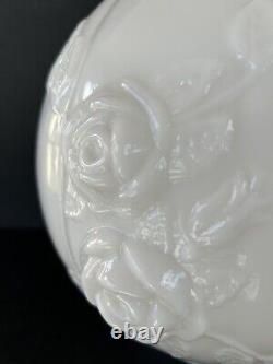 Antique Milk Glass Lamp Shade Globe Embossed Roses Victorian Parlor GWTW Lamp