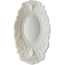 Antique Milk Glass Vanity Tray Dish with Lions Head Ornate Late 1800s EAPG