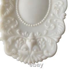 Antique Milk Glass Vanity Tray Dish with Lions Head Ornate Late 1800s EAPG