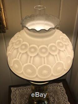 Antique Moon and Stars Vintage Milk Glass Shade LG Wright Brass Electric Lamp