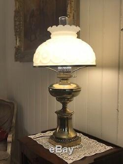 Antique Moon and Stars Vintage Milk Glass Shade LG Wright Brass Electric Lamp