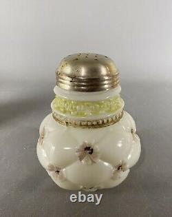 Antique Northwood Decorated Milk Glass QUILTED PHLOX Sugar Shaker