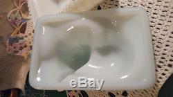 Antique Opaque Milk Glass Pekinese Covered CAndy Dish