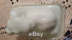 Antique Opaque Milk Glass Pekinese Covered Candy Dish