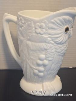 Antique Owl Opaque Milk Glass Picture With Glass Eyes