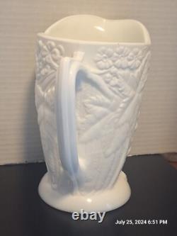 Antique Owl Opaque Milk Glass Picture With Glass Eyes