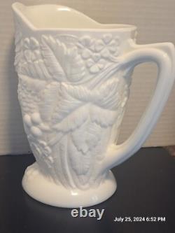 Antique Owl Opaque Milk Glass Picture With Glass Eyes