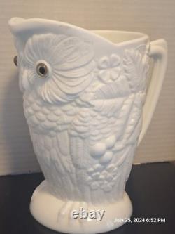 Antique Owl Opaque Milk Glass Picture With Glass Eyes