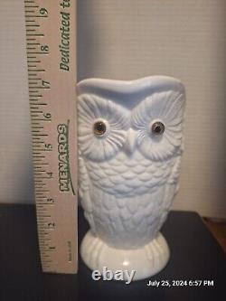 Antique Owl Opaque Milk Glass Picture With Glass Eyes