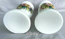 Antique Pair Westmoreland Hand Painted 7 3/8 Vase Milk Glass