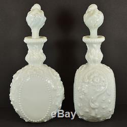 Antique Pair of Milk Glass Apothecary Jars Bottles Vases Mid 1800s Civil War Era